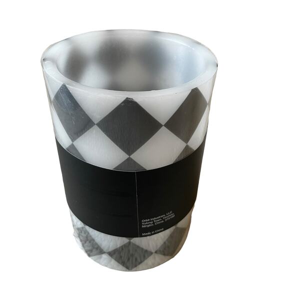 QUEENWEST Wax LED Pillar Candle Black & White Harlequin Checkered Fall Decor New - Picture 5 of 10